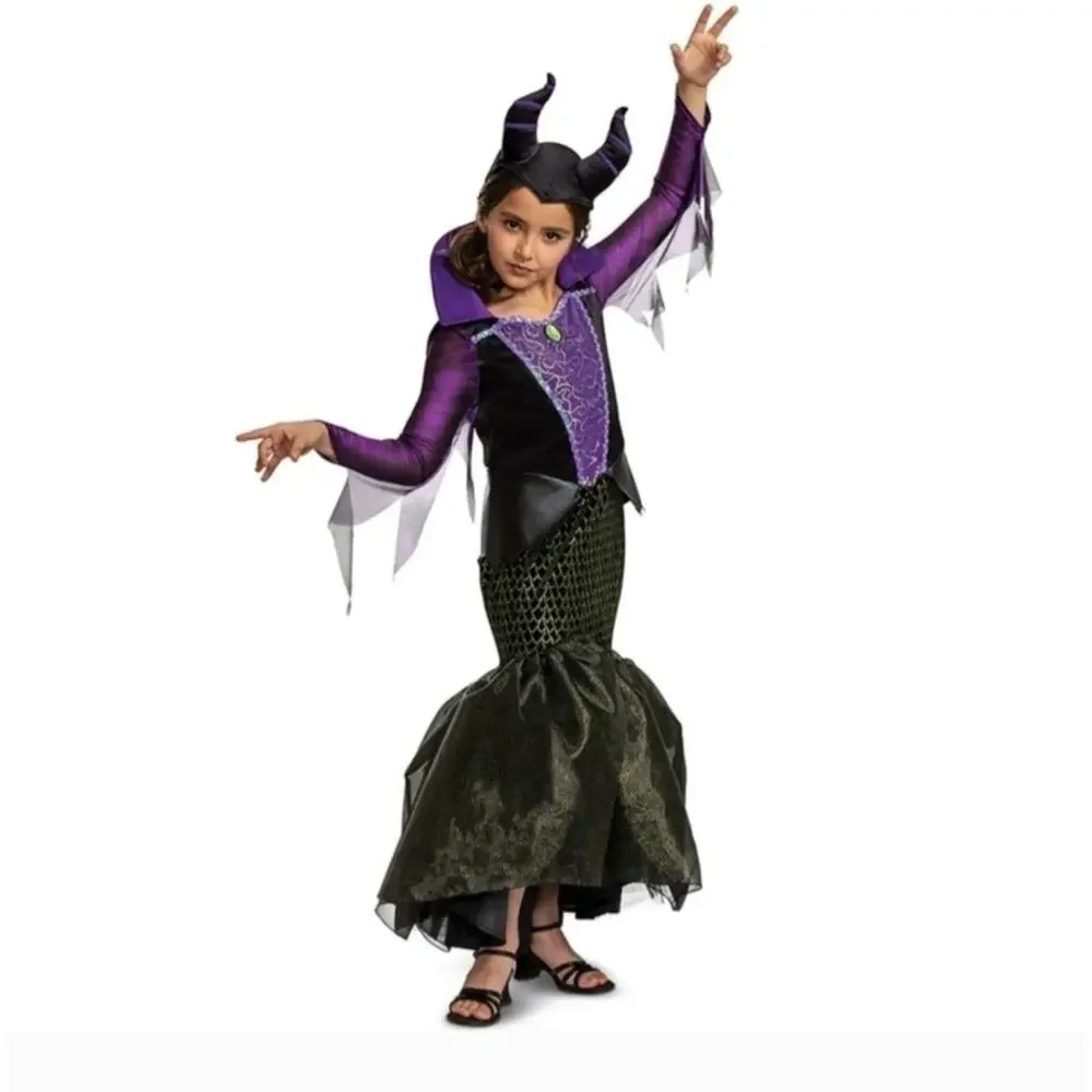 Disney Villains Maleficent Girl's Dress Halloween Costume & Headpiece SZ M